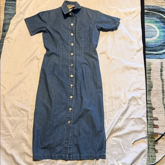Vintage Tickets Denim Button-Front Midi Dress | Made in USA | Size 3/4 - Picture 2 of 12
